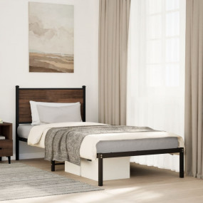 Bed Frame Brown oak Steel Twin Bed Frame Rectangular Mo...