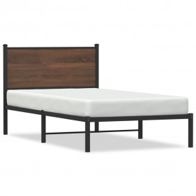 Bed Frame Brown Oak Steel, Engineered Wood Single Durab...