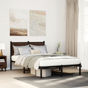 Bed Frame Brown Oak Steel, Engineered Wood Small Double...
