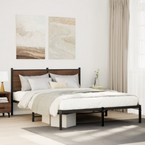 Bed Frame Brown Oak Steel 55.1 x 74.8 in Mattress Size ...