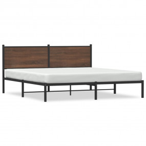 Bed Frame Brown oak Steel 72.0 x 83.9 in Modern Bed Fra...
