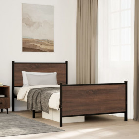 Bed Frame Brown oak Steel, engineered wood Twin Bed Fra...
