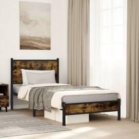 Bed Frame Smoked Oak Steel Twin Bed Frame Rectangular M...