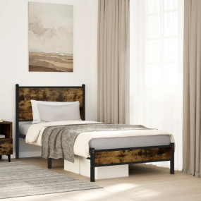 Bed Frame Smoked Oak Steel, Engineered Wood 35.4x74.8 i...