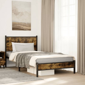 Bed Frame Smoked Oak Steel, Engineered Wood Single Bed ...