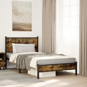 Bed Frame Smoked oak Steel, engineered wood Single Bed ...