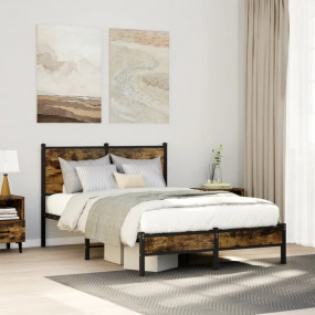 Bed Frame Smoked Oak Steel Full Bed Frame Rectangular M...