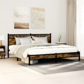 Bed Frame Smoked Oak Steel, Engineered Wood Full Bed Fr...