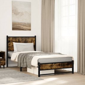Bed Frame Smoked oak Steel, Engineered wood Single Bed ...