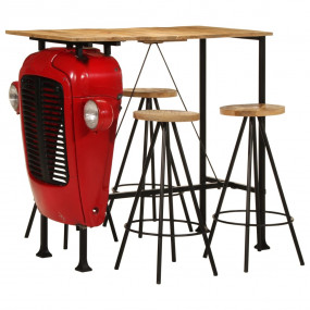 Bar Set Red and brown Solid mango wood, powder-coated s...