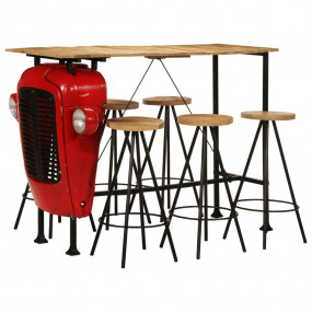 Bar Set Red and Brown Solid Mango Wood Large Footrest B...