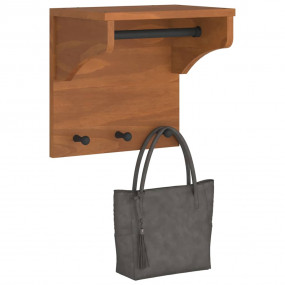 Wall-mounted Coat Rack Natural Brown Solid Pine Wood, E...