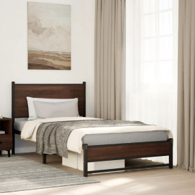 Bed Frame Brown Oak Steel Single Bed Frame Rectangular ...