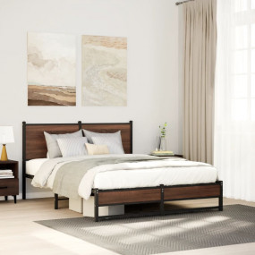 Bed Frame Brown Oak Steel Double Bed Frame Rectangular