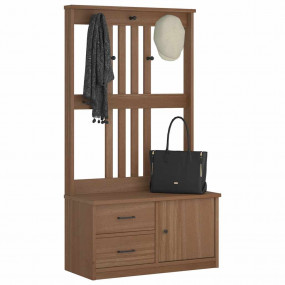 Hall Tree Walnut Wood Look Solid Pinewood Large Hall Tr...