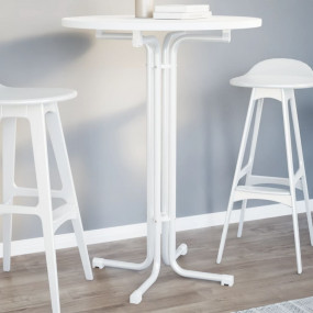 Dining Table White Engineered Wood and Powder-Coated St...