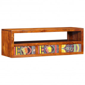 Wall-mounted TV Cabinet Multicolor Acacia solid wood, E...