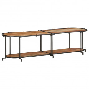TV Cabinet Brown and Black Solid Acacia Wood, Iron 63 i...