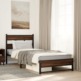 Bed Frame Brown oak Steel, engineered wood Twin Bed Fra...
