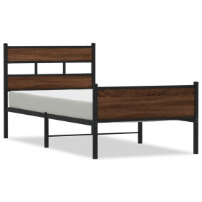 Bed Frame Brown Oak Steel, Engineered Wood Twin Bed Fra...