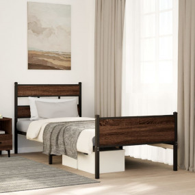 Bed Frame Brown oak Steel, engineered wood Twin Bed Fra...