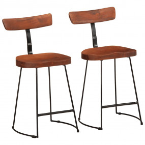 Bar Stool Set of 2 Brown and Black Solid Mango Wood and...