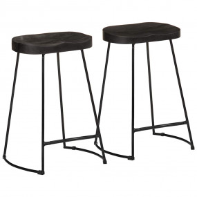 Bar Stool Set of 2 Black Solid Mango Wood, Iron Footres...