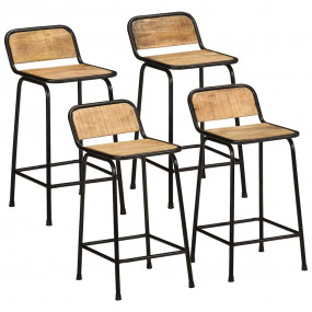 Bar Stool Set of 4 Brown and Black Solid Rough Mango Wo...