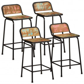 Bar Stool Set of 4 Brown and Black Solid Reclaimed Wood...