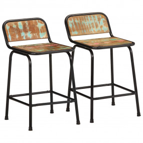 Bar Stool Set of 2 Brown and Black Solid reclaimed wood...