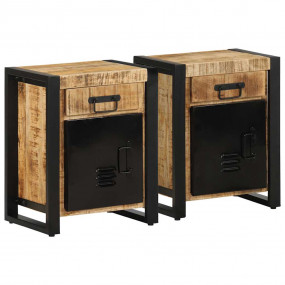 Bedside Cabinet Set of 2 Brown and Black Solid Mango Wo...