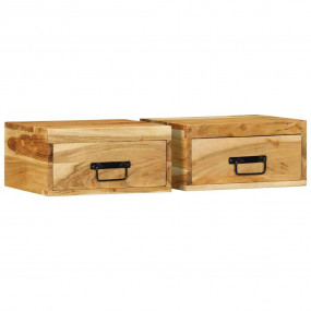 Wall-mounted Bedside Cabinet Set of 2 Natural wood