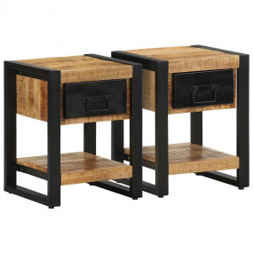 Bedside Cabinet Set of 2 Mango Wood Brown Solid Mango W...