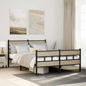 Bed Frame Black, sonoma oak Iron, engineered wood 53.1 ...