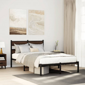 Bed Frame Brown Oak Steel, Engineered Wood Small Double...