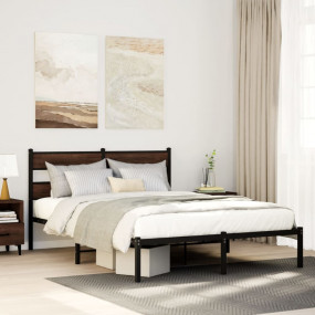 Bed Frame Brown Oak Steel Full Bed Frame Rectangular Mo...