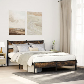 Bed Frame Smoked Oak Steel and engineered wood Double B...