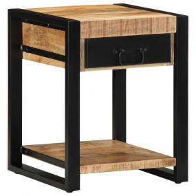 Side Table Natural Mango Wood and Black Solid Mango Woo...