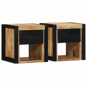 Bedside Cabinet Set of 2 Natural Wood Solid Rough Mango...