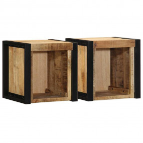 Bedside Cabinet Set of 2 Natural Mango Wood Solid Rough...