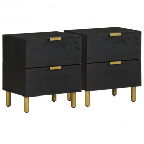 Bedside Cabinet Set of 2 Black Solid mango wood, Engine...