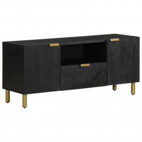 TV Cabinet Black Engineered wood, Solid mango wood, Bra...