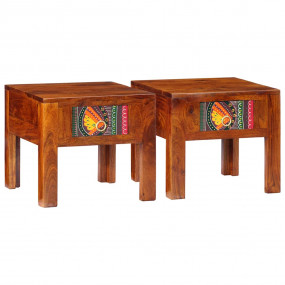 Bedside Cabinet Set of 2 Honey brown Solid acacia wood ...
