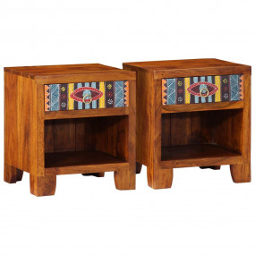 Bedside Cabinet Set of 2 Honey Brown Solid Acacia wood ...