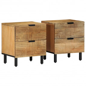 Bedside Cabinet Set of 2 Brown Solid Mango Wood, Metal