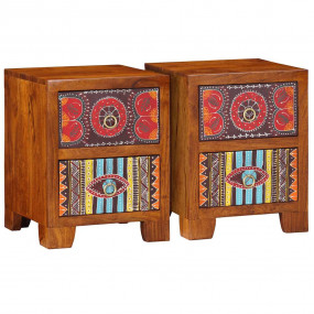 Bedside Cabinet Set of 2 honey brown Solid acacia wood ...