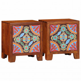 Bedside Cabinet Set of 2 Honey brown Solid Acacia wood ...