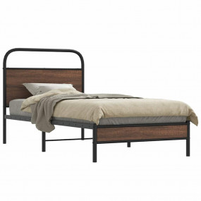 Bed Frame Brown Oak Steel, Engineered Wood Twin