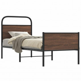 Bed Frame Brown oak Steel, Engineered wood Twin Bed Fra...