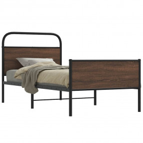 Bed Frame Brown Oak Steel, Engineered Wood Twin